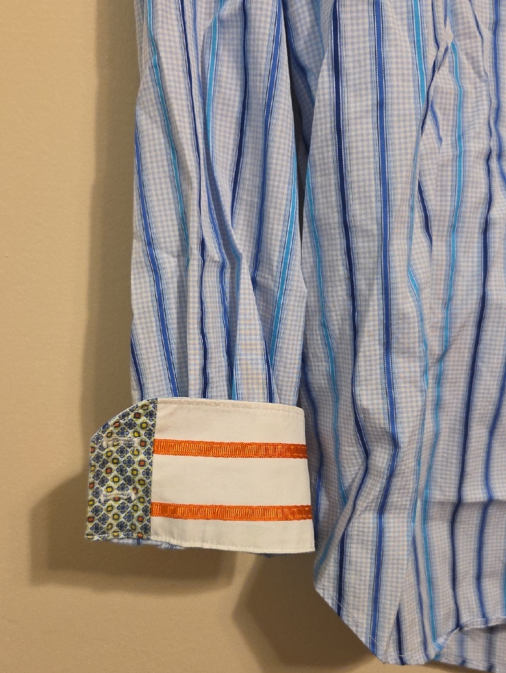 Robert Graham Men's Blue Long Sleeve Cotton Button Up Shirt Flip Cuff - Size S - Picture 11 of 16